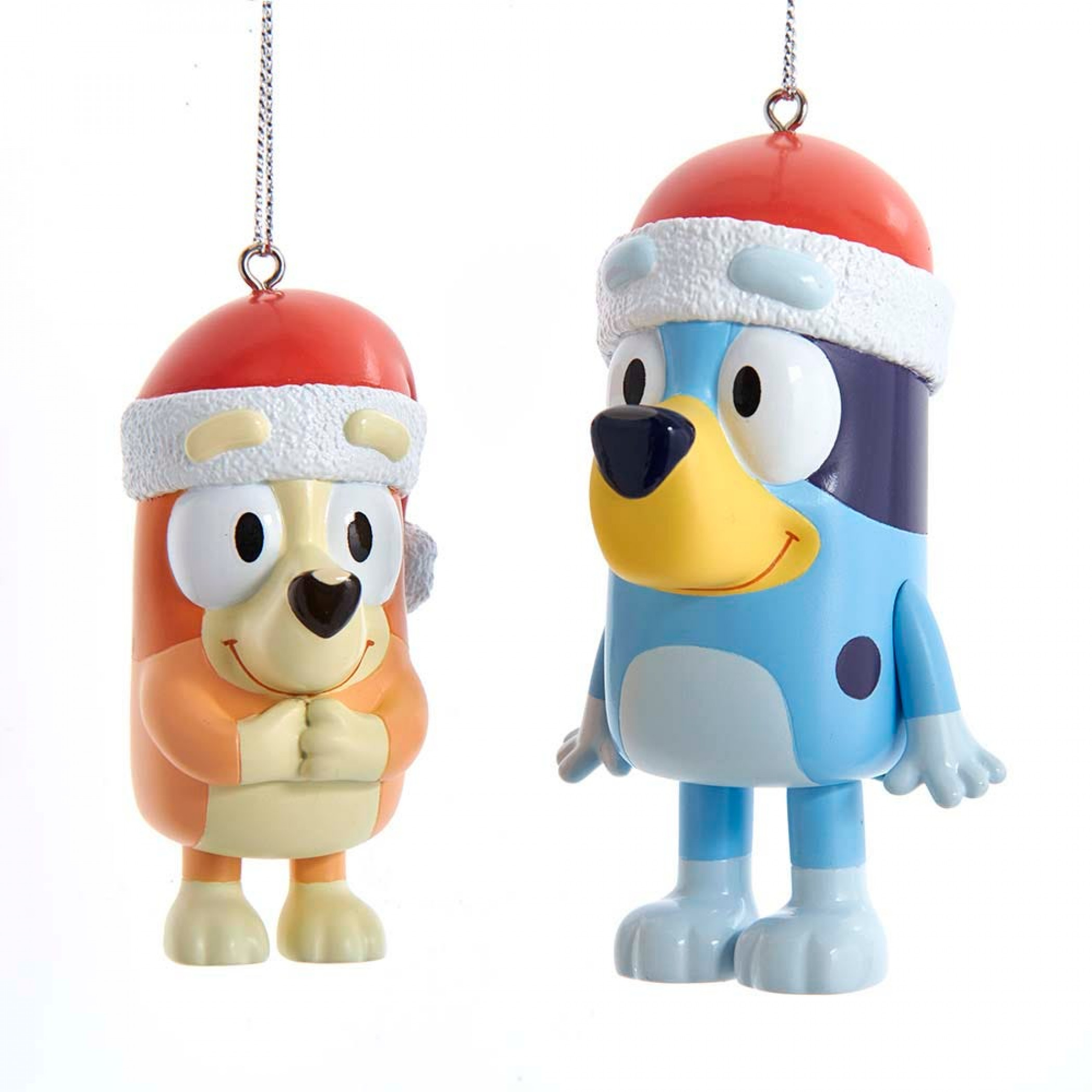 Bluey and Bingo with Santa Hats Christmas Ornaments Pack